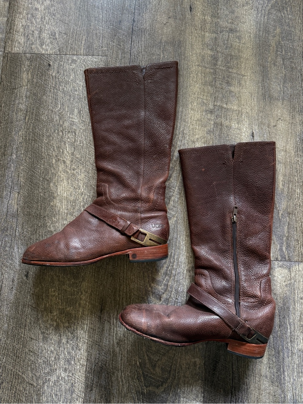 UGG Dark Brown Leather Mid-Calf Harness Boots